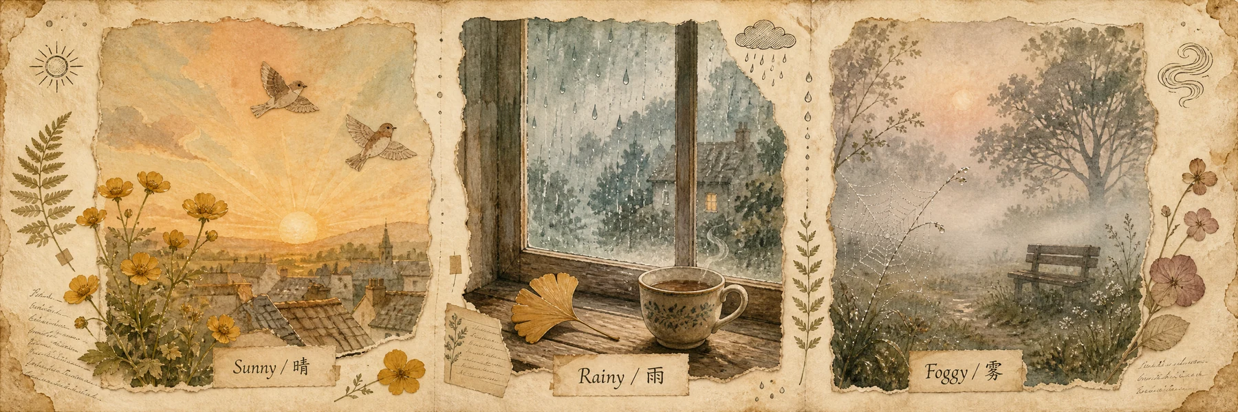 Sunny / Rainy / Foggy weather diary triptych